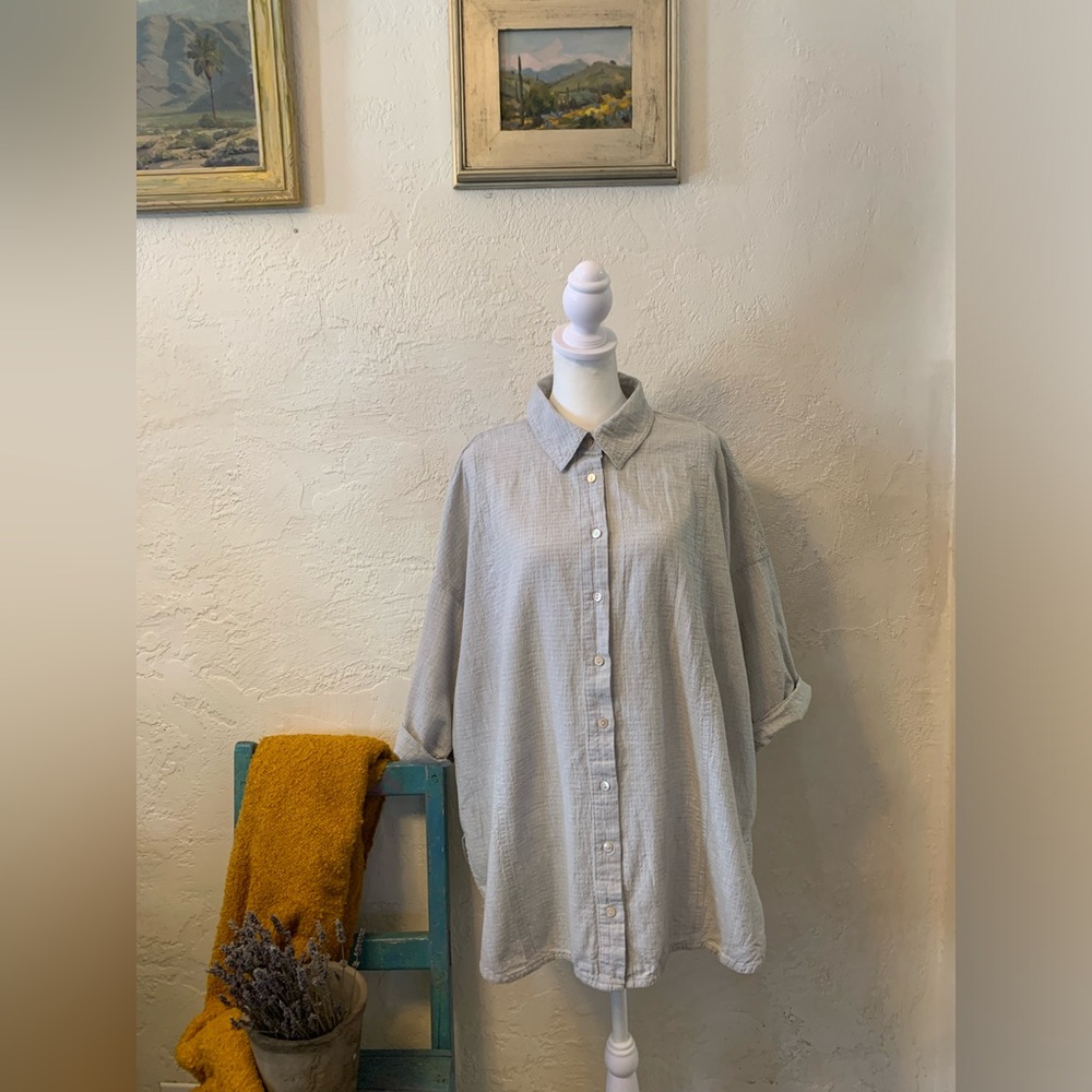 Poetry Linen Cotton Blend Button Down Short sleeve Shirt blouse size 16